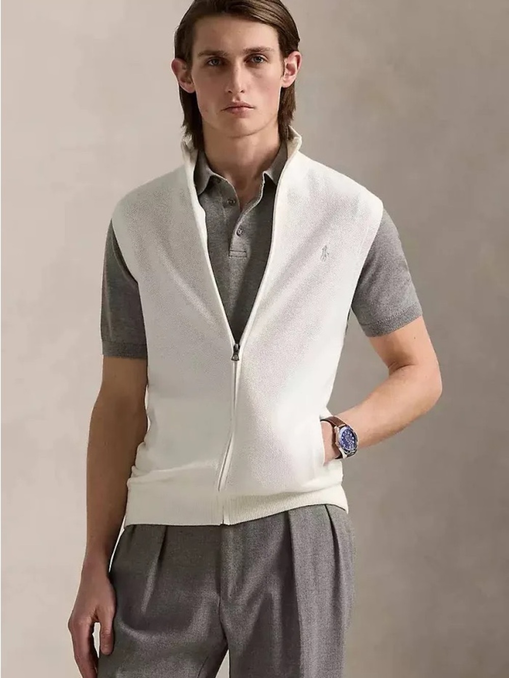 NWT Polo Ralph Lauren Mesh-Knit Cotton Full-Zip Sweater Vest